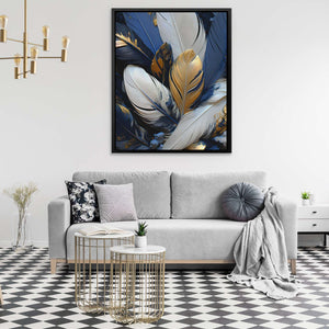 Sapphire Splendor - Feathers Wall Art in Black Frame
