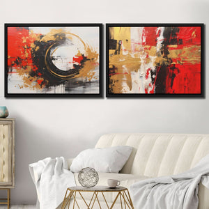 Scarlet Radiance (2) Set - Abstract Black Canvas Wall Art