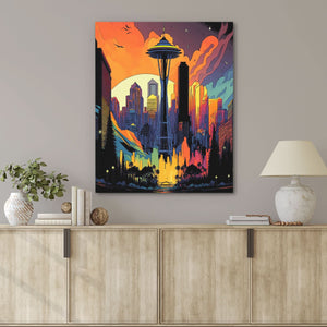 Seattle, City of Love - Large Art Deco Canvas Print