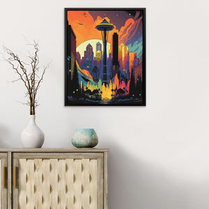 Seattle, City of Love - Seattle Wall Art in Black Frame