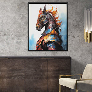 Silent Knight - Horse Wall Art in Black Frame