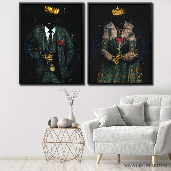 Skeleton King and Queen in a room