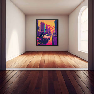 Sunset Car Chase - Luxury Wall Art
