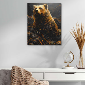 Swirling Bear - Black and Gold Canvas Wall Art
