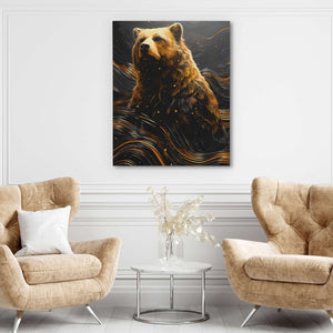 Swirling Bear - Black and Gold Bear Canvas Print