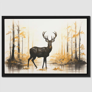 Tranquil Melody - Black Gold and White Wall Art in Black Frame