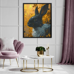 Velvet Gold Rabbit - Black Vertical Canvas Print