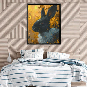 Velvet Gold Rabbit - Black Wall Art