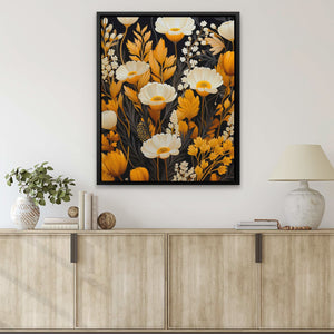 Wellness Garden - Black Gold and White Art for Bathroom