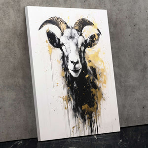White Goat - Black and Gold Billy Goat Canvas Print
