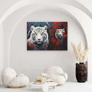 White Tiger Cubs - Red Canvas Wall Art