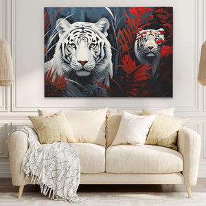 White Tiger Cubs - Red Wall Art