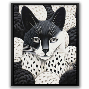 Woven Fox - Black and White Wall Art in Black Frame