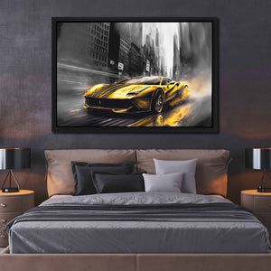 Yellow Sports Car - Car Wall Art in Black Frame