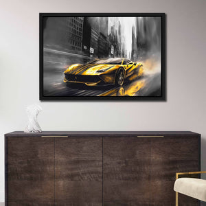 Yellow Sports Car - Black Canvas Wall Art