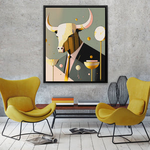 Yellow Tie Bull - Pink Bull Canvas Print