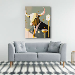 Yellow Tie Bull - Minimalist Wall Art Print