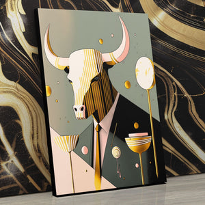 Yellow Tie Bull - Animals Canvas Wall Art