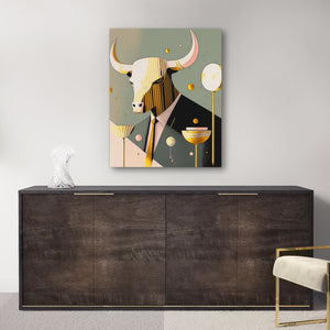 Yellow Tie Bull - Oversized Animals Canvas Wall Art