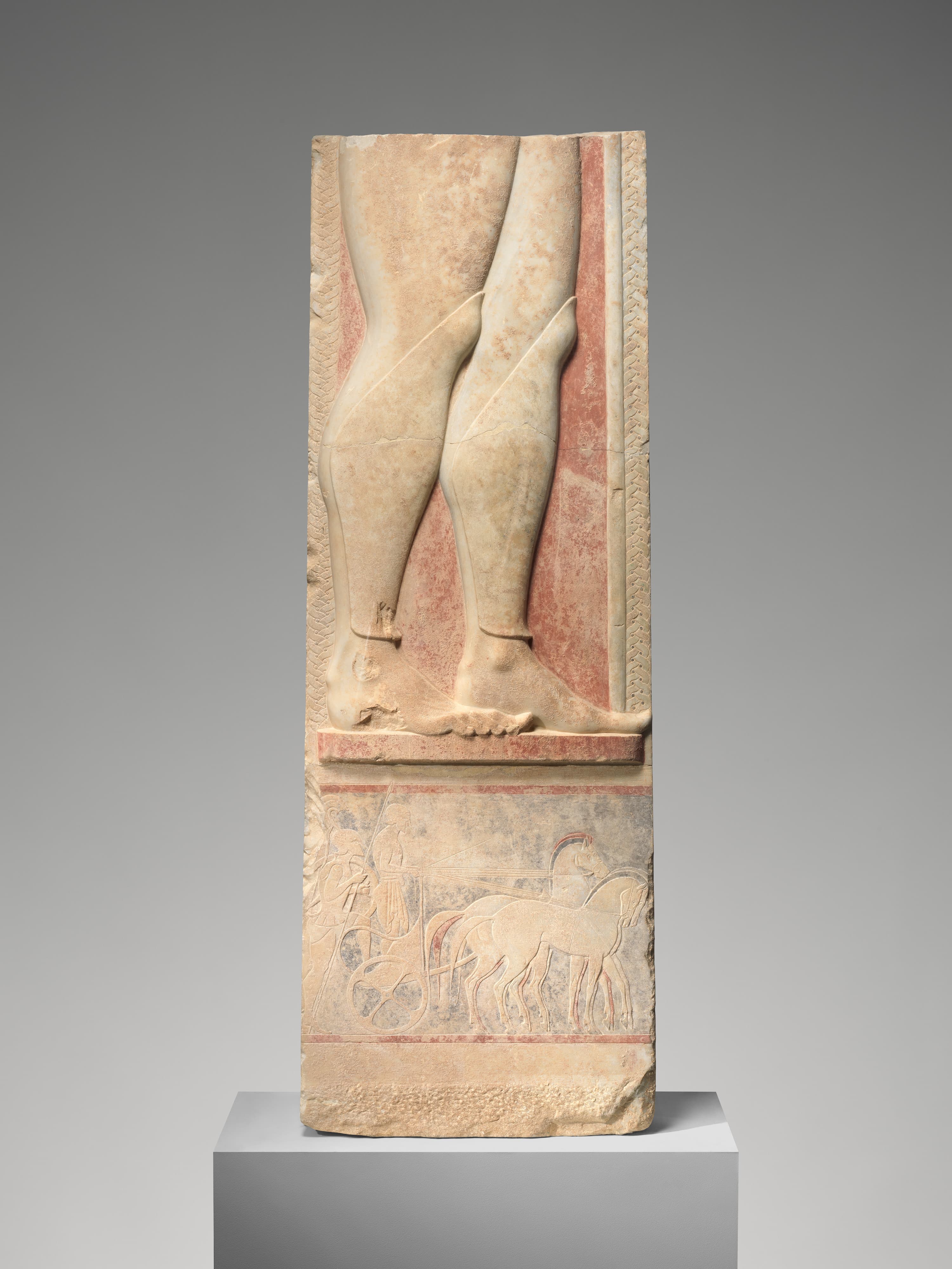 Fragment of the marble stele (grave marker) of a hoplite (foot soldier) by Ancient Greek (Unknown)