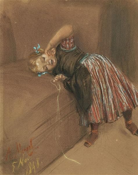 Girl on a Sofa (5 November 1848) by Adolph Menzel at Private Collection