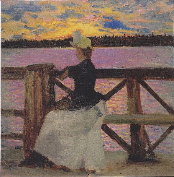 Marie Gallén at the Kuhmoniemi-bridge by Akseli Gallen-Kallela
