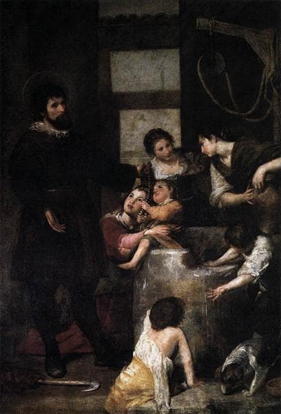 St. Isidore saves a child that had fallen in a well by Alonso Cano at Museo del Prado, Madrid