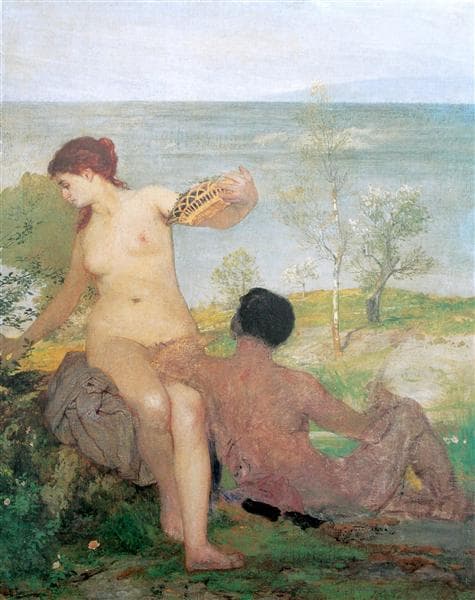 Girl and boy picking flowers by Arnold Böcklin at Kunsthaus Zürich