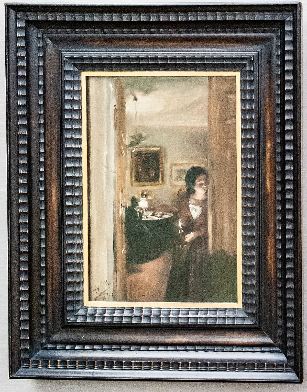 Living Room with the Artist's Sister by Adolph Menzel at Neue Pinakothek