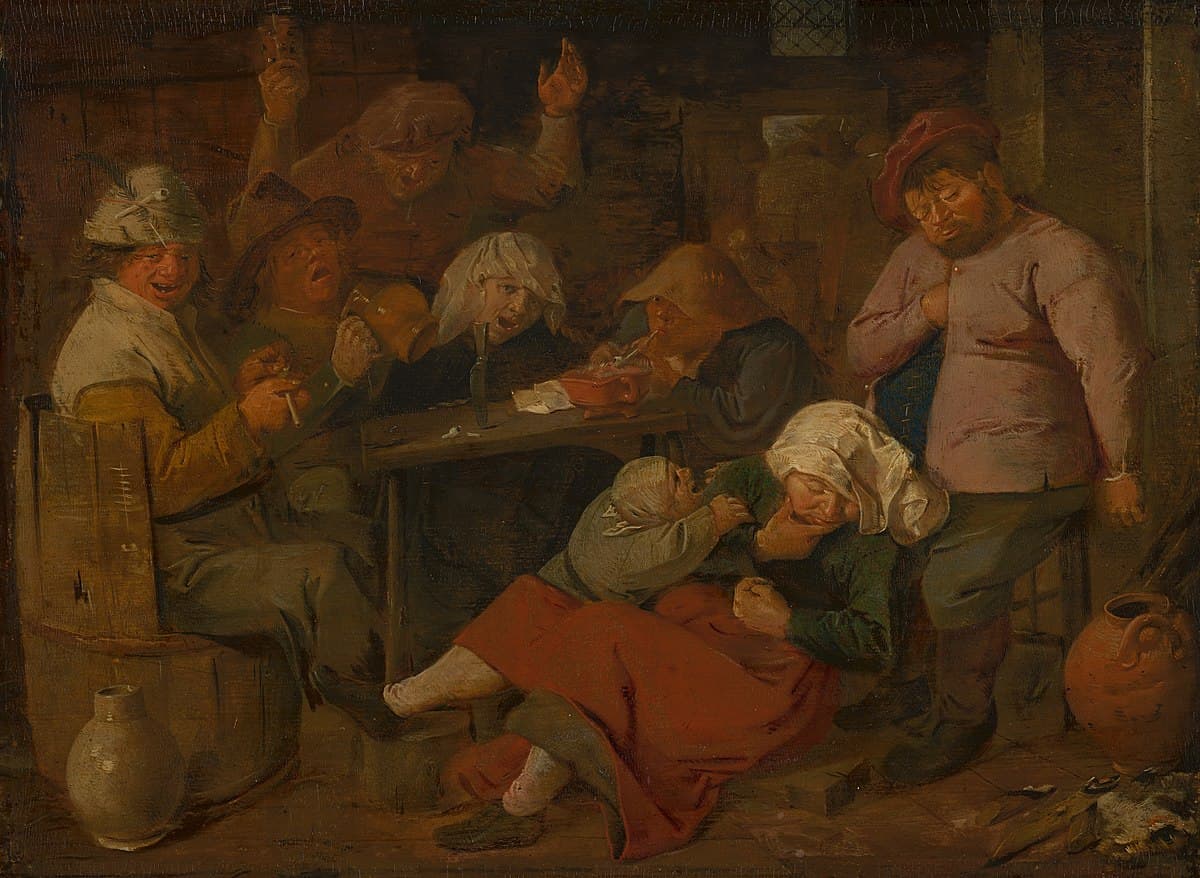 Inn with drunken peasants by Adriaen Brouwer