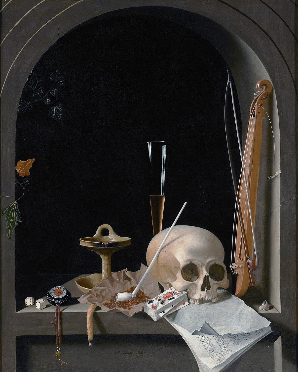Vanitas Still Life in a Niche by Adriaen Coorte at Private Collection