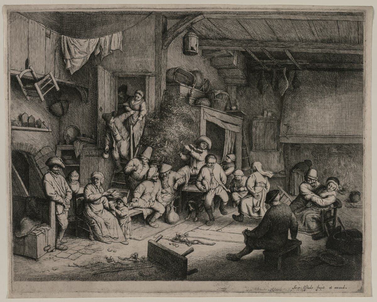 Dance at the Inn by Adriaen van Ostade at Private Collection