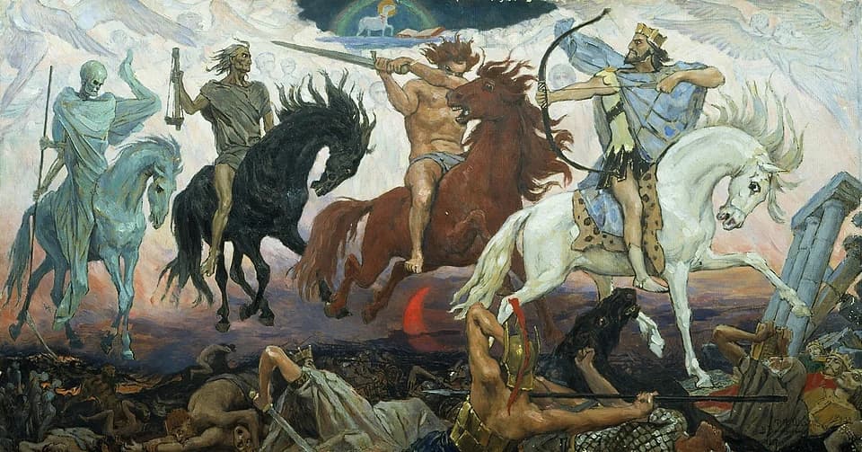 Bogatyrs by Viktor Vasnetsov (1898), Oil on canvas at State Russian Museum