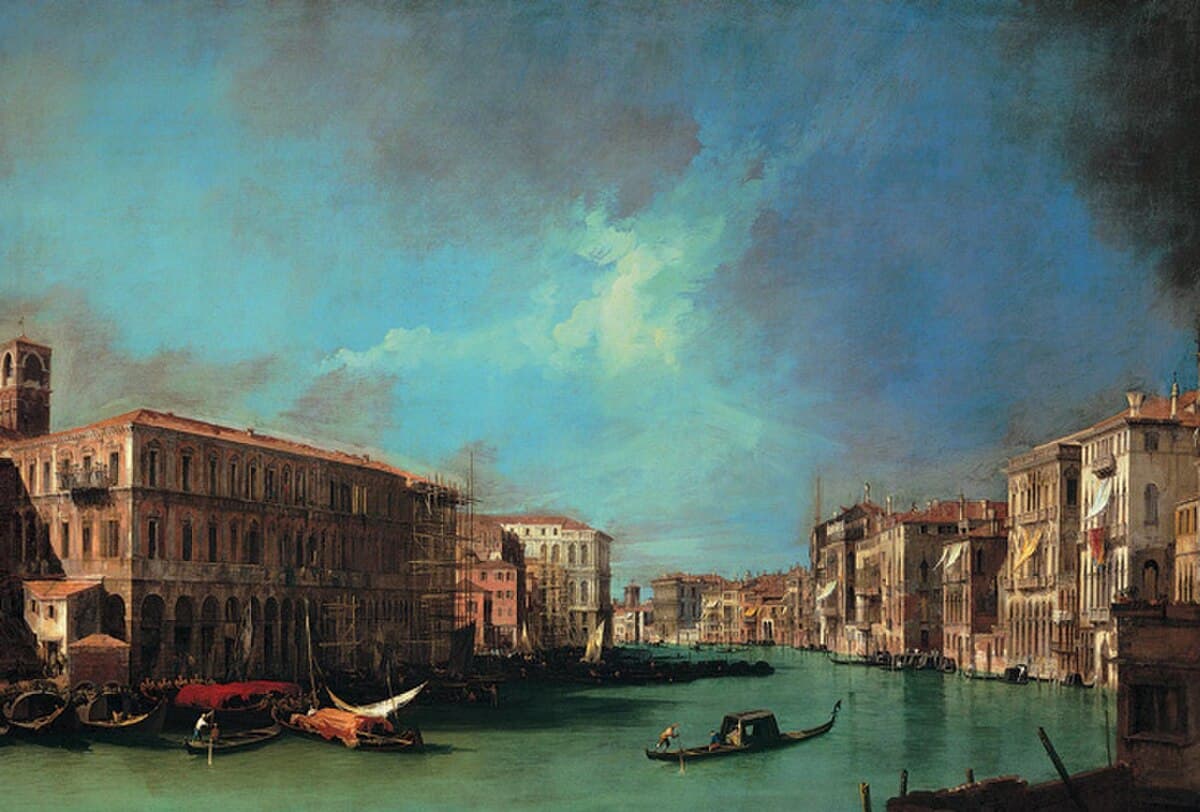 The Grand Canal near the Ponte del Rialto by Canaletto at Ashmolean Museum, Oxford