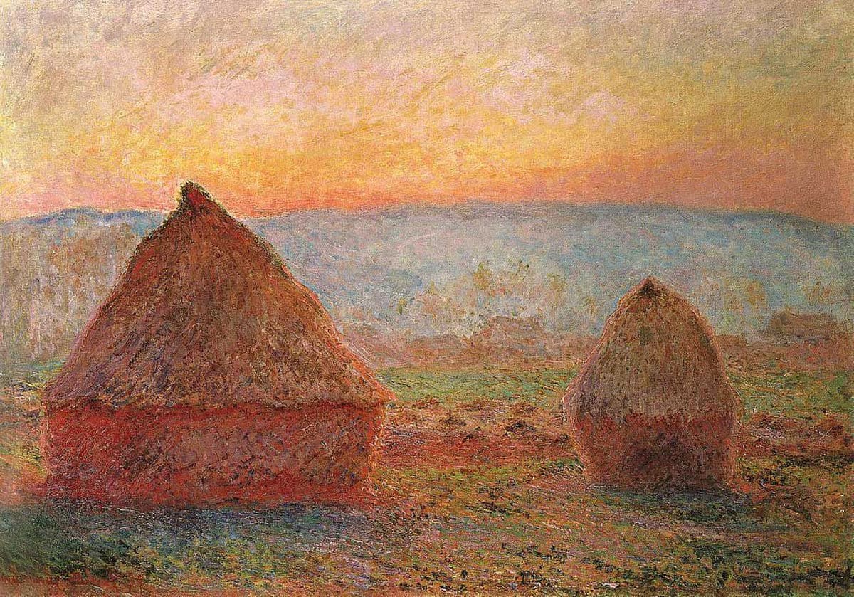 Grainstacks at Giverny, Sunset by Claude Monet