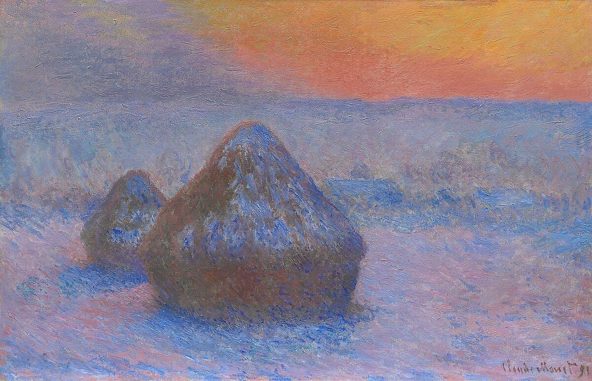 Stacks of Wheat (Sunset, Snow Effect) by Claude Monet
