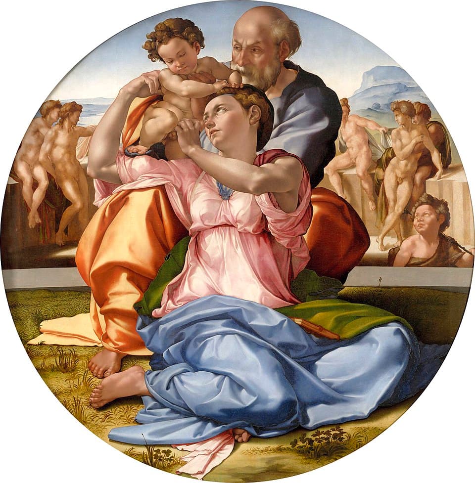 Doni Tondo (Holy Family) by Michelangelo (1507), Tempera on panel at Uffizi Gallery, Florence