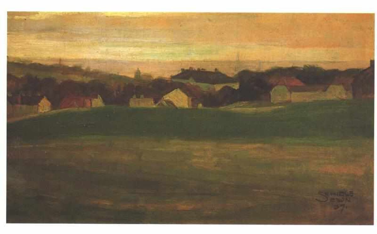 Meadow with Village in Background by Egon Schiele