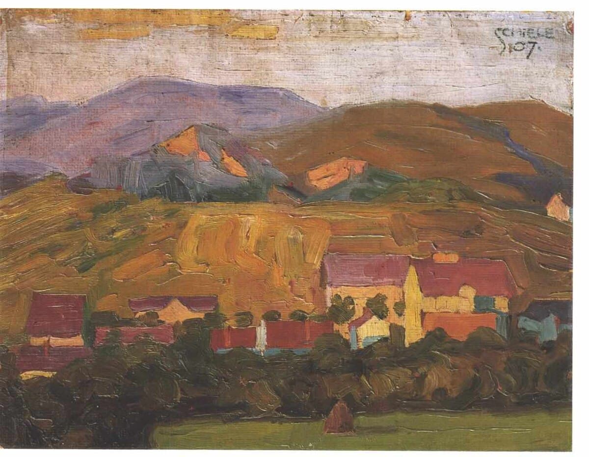 Village with Mountains by Egon Schiele