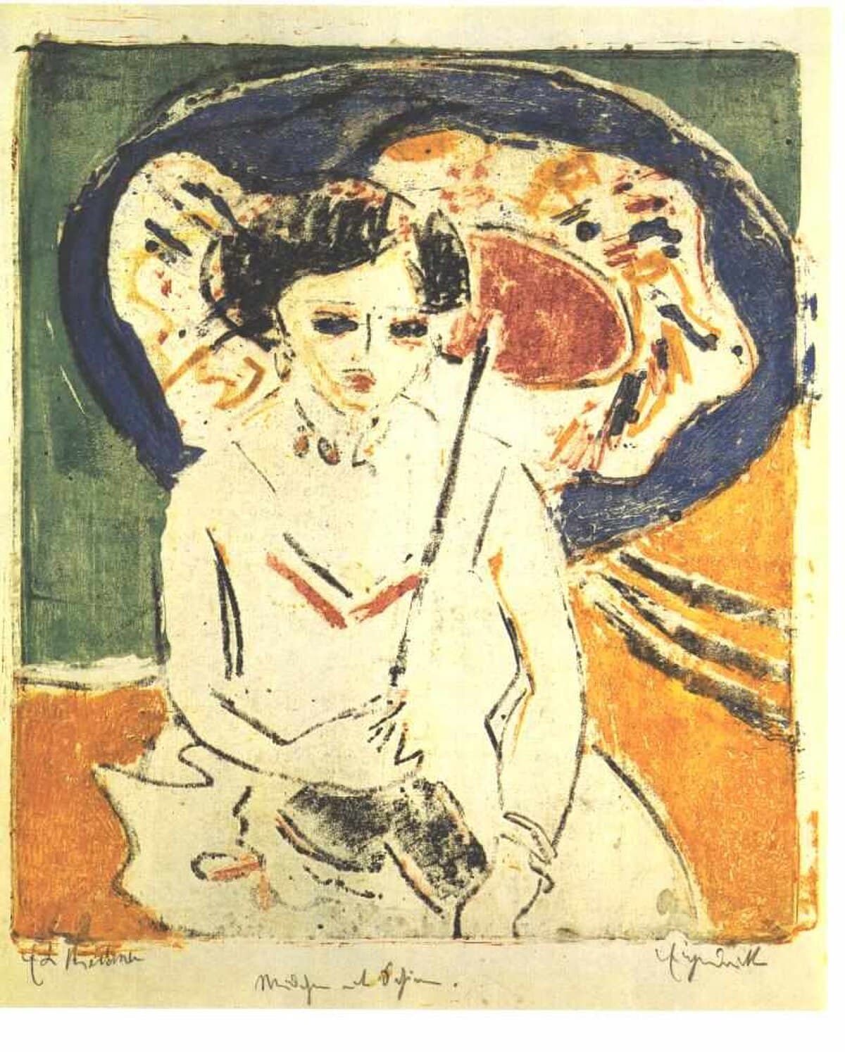Dodo with a Japanese Umbrella by Ernst Ludwig Kirchner
