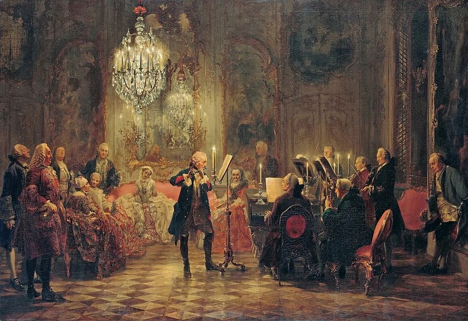 The Flute Concert of Frederick the Great by Adolph Menzel (1852), Oil on canvas at Alte Nationalgalerie