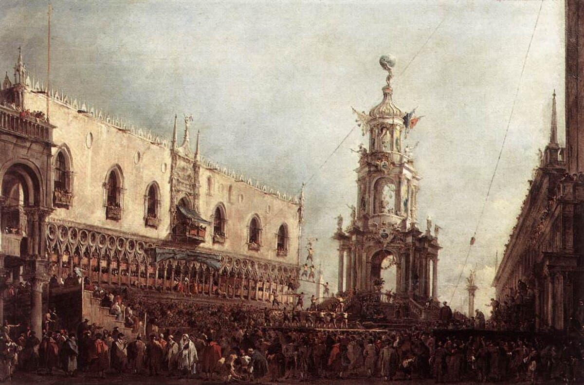 Carnival Thursday on the Piazzetta by Francesco Guardi at Louvre, Paris