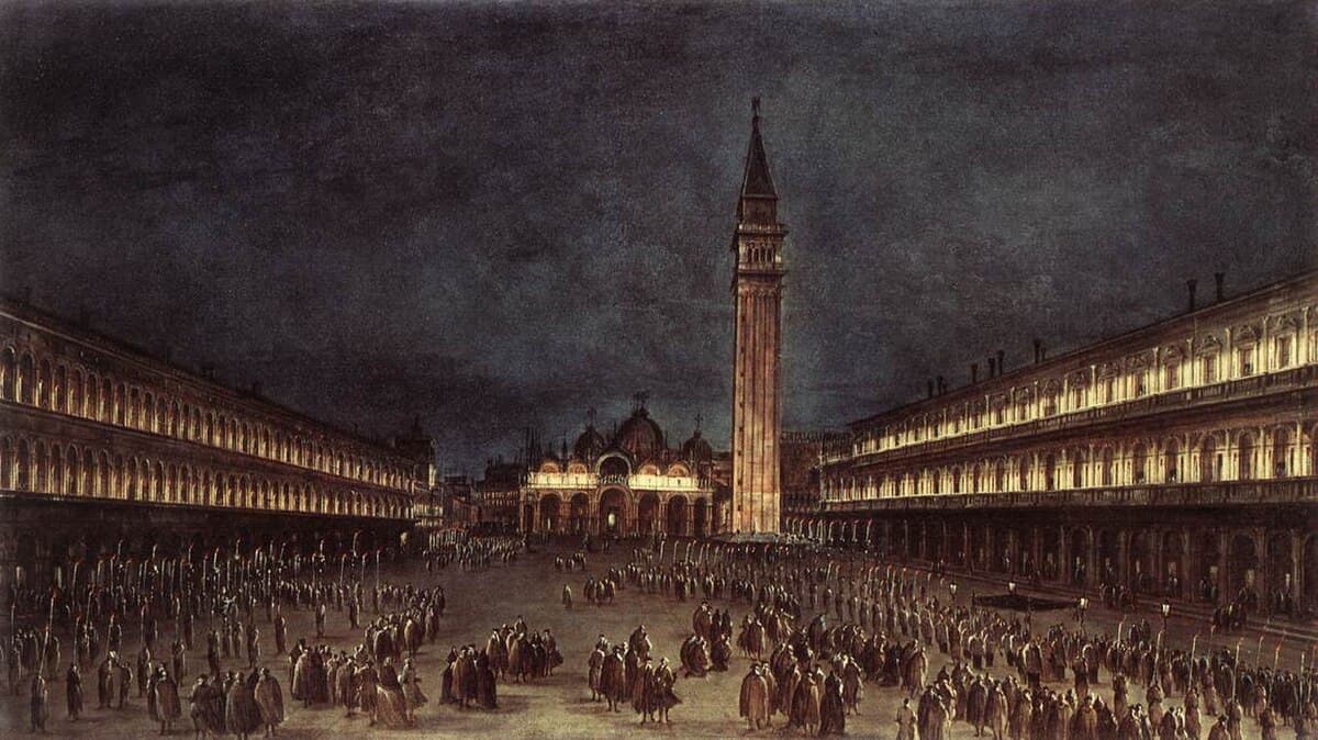 Nighttime Procession in Piazza San Marco by Francesco Guardi at Ashmolean Museum, Oxford