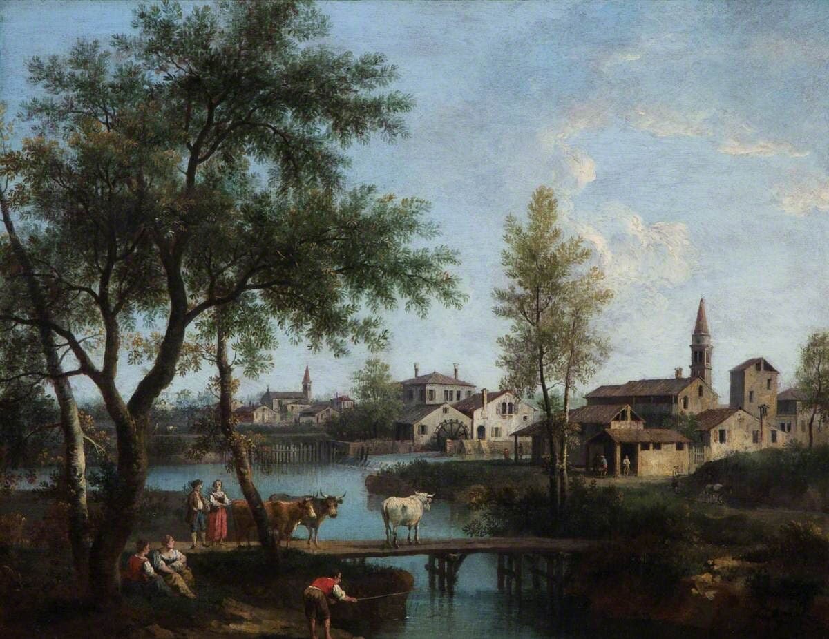 Town with a Bridge by Francesco Guardi