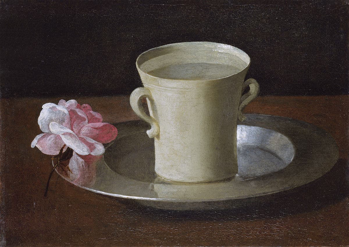 Cup of Water and a Rose on a Silver Plate by Francisco de Zurbarán