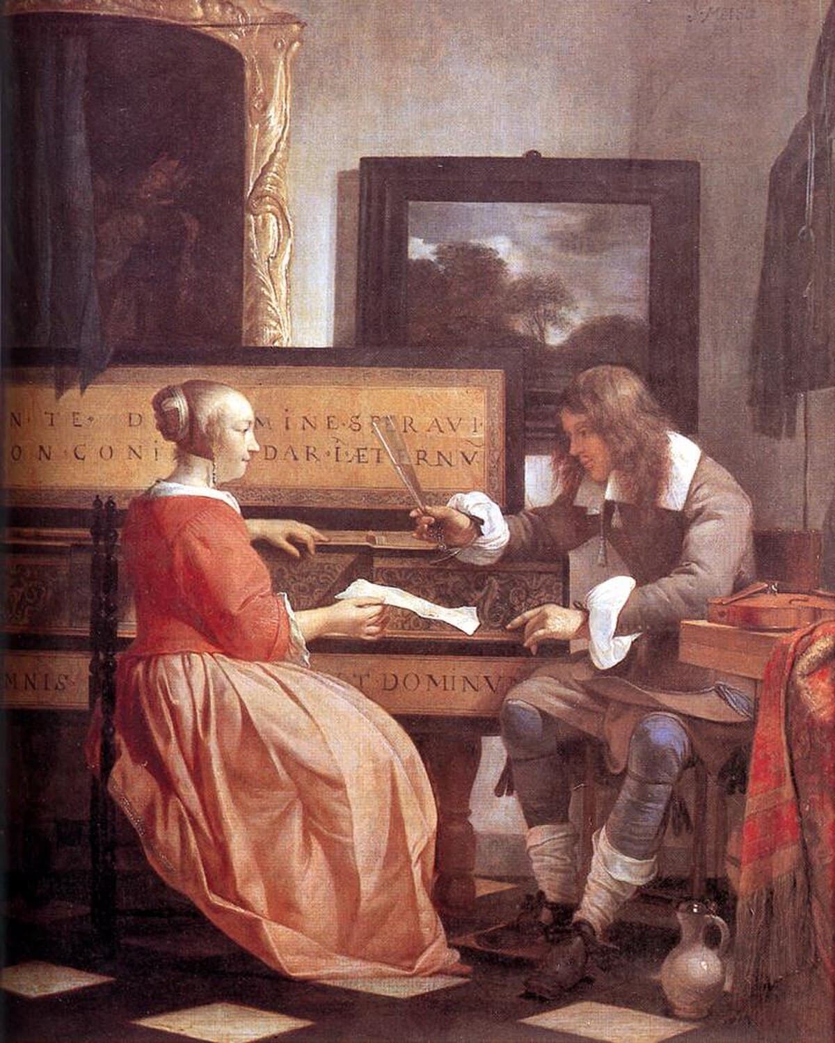 A Man and a Woman Seated by a Virginal by Gabriel Metsu