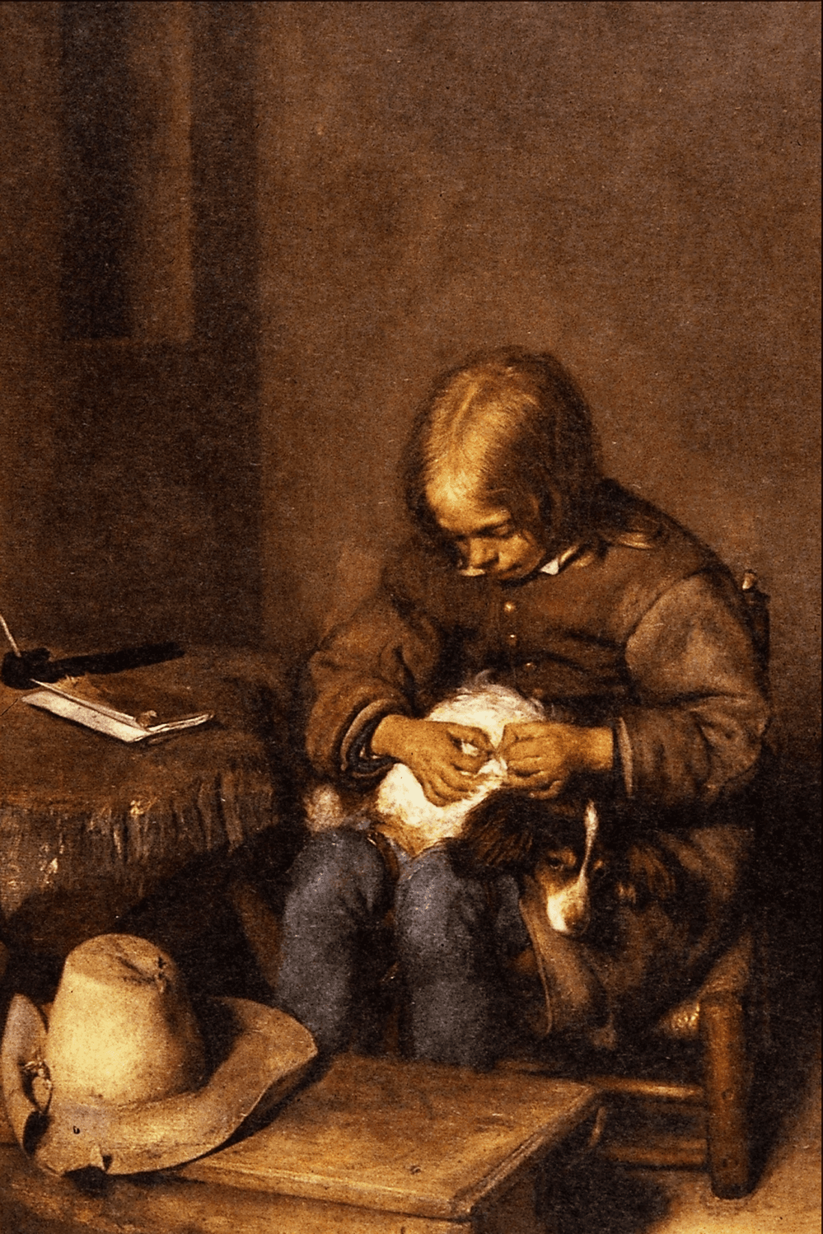 The Flea-Catcher (Boy with his Dog) by Gerard ter Borch