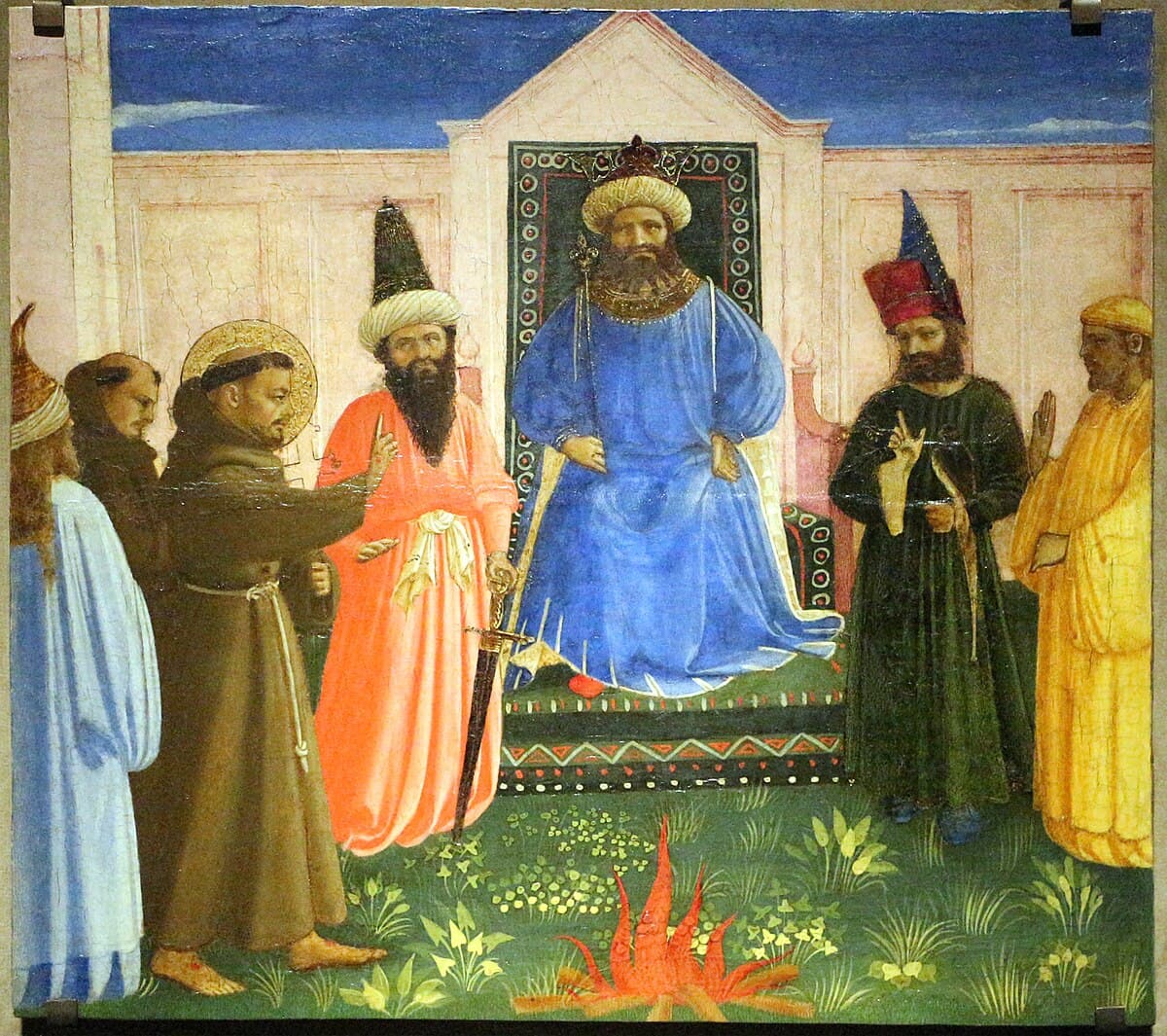 The Trial by Fire, St. Francis offers to walk through fire, to convert the Sultan of Egypt by Giotto di Bondone