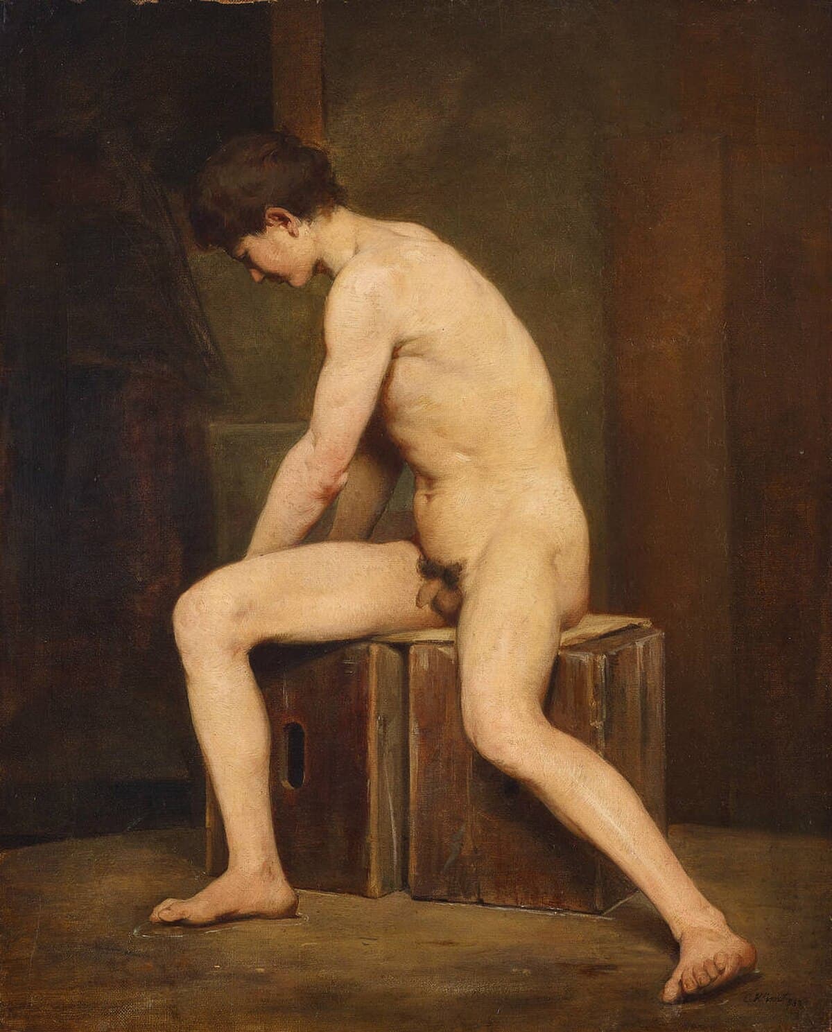 Sitting Nude Man Turned to the Left by Gustav Klimt