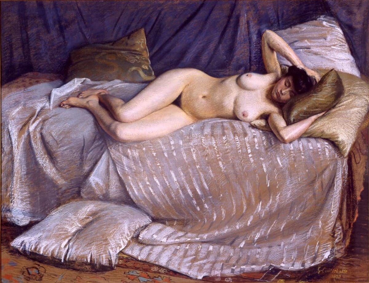 Naked Woman Lying on a Couch by Gustave Caillebotte at Private Collection